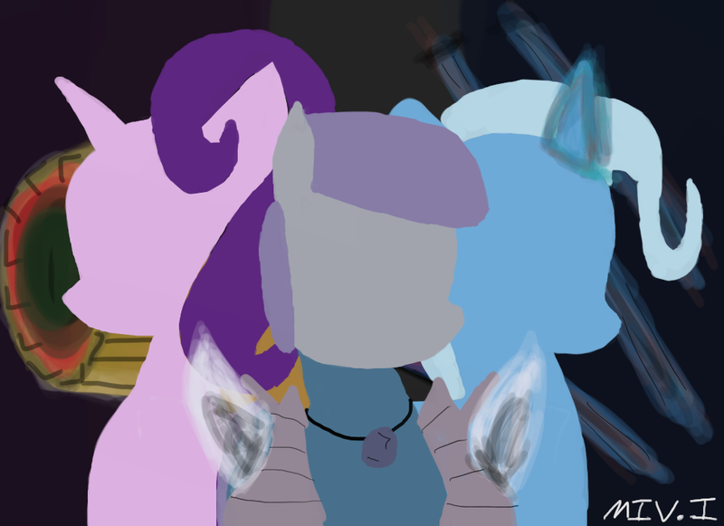 Size: 974x707 | Tagged: safe, artist:jerryvhern, derpibooru import, maud pie, starlight glimmer, trixie, pony, unicorn, fanfic art, female, hilarious in hindsight, lesbian, mare, mauxie, ot3, shipping, starmaud, starmauxie, startrix