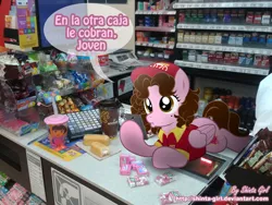 Size: 1024x768 | Tagged: andatti, artist:shinta-girl, clerk, derpibooru import, dora the explorer, irl, latin american, meme, mexico, oc, oc:shinta pony, otzo, oxxo, photo, ponies in real life, safe, solo, spanish, tictac, unofficial characters only