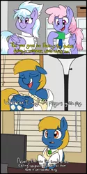 Size: 1000x2006 | Tagged: artist:notenoughapples, clothes, cloudchaser, comic, derpibooru import, necktie, oc, oc:rainy season, parody, rainbowshine, shirt, suggestive, sweater, the office