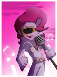 Size: 2971x4000 | Tagged: safe, artist:fj-c, derpibooru import, pinkie pie, human, equestria girls, breasts, cleavage, elvis presley, female, music, rock and roll, solo