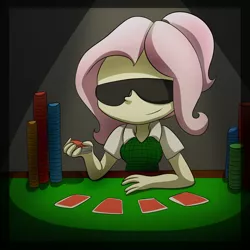 Size: 5000x5000 | Tagged: safe, artist:fj-c, derpibooru import, fluttershy, equestria girls, absurd resolution, alternate hairstyle, card, gambling, poker, ponytail, sunglasses