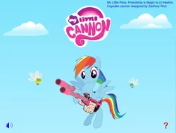 Size: 960x720 | Tagged: safe, derpibooru import, screencap, rainbow dash, parasprite, pony, cannon, flash game, game