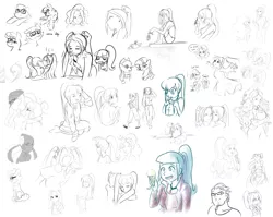 Size: 6500x5168 | Tagged: safe, artist:amazingpuffhair, derpibooru import, adagio dazzle, applejack, aria blaze, pinkie pie, rarity, sci-twi, sonata dusk, sugarcoat, twilight sparkle, equestria girls, absurd resolution, arisona, cute, doodle, female, food, hug, ice cream, lesbian, looking at you, shipping, sketch, sketch dump, sunglasses