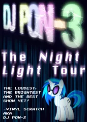 Size: 2480x3508 | Tagged: safe, artist:skeptic-mousey, derpibooru import, vinyl scratch, unicorn, poster, smiling, solo, tour