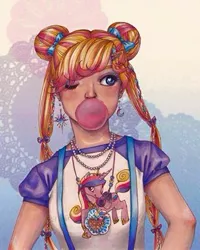 Size: 316x395 | Tagged: artist needed, barely pony related, bubblegum, clothes, derpibooru import, ear piercing, earring, food, gum, jewelry, one eye closed, piercing, princess cadance, safe, sailor moon, serena tsukino, shirt, tsukino usagi, wink