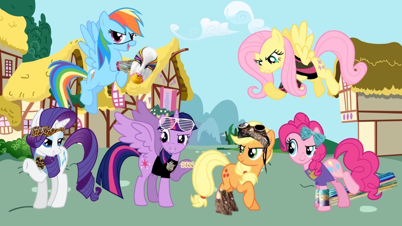 Size: 1920x1080 | Tagged: safe, artist:heartsyartsy, derpibooru import, applejack, fluttershy, pinkie pie, rainbow dash, rarity, twilight sparkle, twilight sparkle (alicorn), alicorn, pony, asuka, bayley, becky lynch, boots, carmela, clothes, crossover, goggles, hair bow, mane six, mask, natalya neidhart, nxt, sasha banks, shutter shades, t-shirt, wrestling, wwe