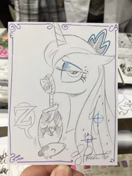 Size: 900x1200 | Tagged: artist:andypriceart, derpibooru import, luna is not amused, princess luna, safe, solo, tiberius, traditional art, z