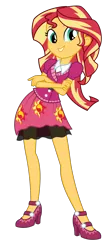 Size: 1470x3285 | Tagged: safe, artist:keronianniroro, derpibooru import, sunset shimmer, equestria girls, friendship games, canterlot high, clothes, crossed arms, cute, high heels, school spirit, shimmerbetes, simple background, skirt, smiling, solo, transparent background, vector, wondercolts