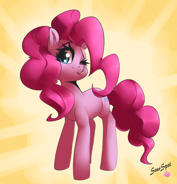 Size: 3802x3939 | Tagged: safe, artist:sourspot, derpibooru import, pinkie pie, earth pony, pony, :p, cute, diapinkes, ear fluff, female, high res, looking at you, mare, one eye closed, smiling, solo, tongue out, wink