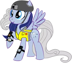 Size: 1141x1006 | Tagged: safe, artist:totallynotabronyfim, derpibooru import, silver glow, fanfic:silver glow's journal, g3, altimeter, camera, clothes, gopro, helmet, image, png, radio, safety, safety vest, simple background, solo, transparent background, vest