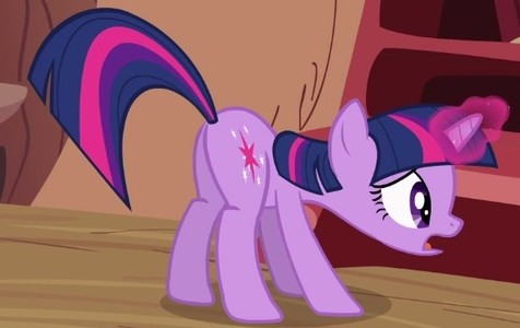 Size: 476x300 | Tagged: safe, derpibooru import, screencap, twilight sparkle, pony, unicorn, lesson zero, butt, cropped, female, glowing horn, mare, open mouth, plot, twibutt, unicorn twilight