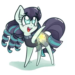 Size: 1250x1250 | Tagged: safe, artist:sweetsismagic, derpibooru import, coloratura, earth pony, pony, female, looking up, mare, open mouth, raised hoof, rara, simple background, smiling, solo, standing, three quarter view, white background