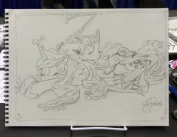 Size: 2048x1591 | Tagged: artist:andypriceart, cuddling, derpibooru import, majestic as fuck, monochrome, philomena, pony pile, princess celestia, princess luna, safe, sleeping, snuggling, tiberius, traditional art, z