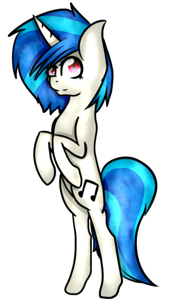 Size: 863x1400 | Tagged: safe, artist:daisuchiha, derpibooru import, vinyl scratch, pony, bipedal, looking at you, missing accessory, solo