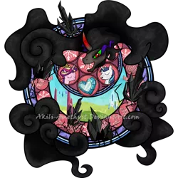 Size: 1024x1024 | Tagged: artist:akili-amethyst, crystal, crystal heart, curved horn, derpibooru import, dive to the heart, kingdom hearts, king sombra, princess cadance, safe, shining armor, simple background, sombra eyes, stained glass, station of awakening, transparent background, umbrum, watermark