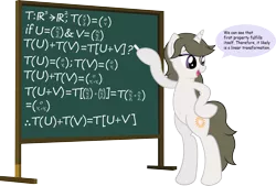 Size: 2416x1637 | Tagged: safe, artist:digiqrow, deleted from derpibooru, derpibooru import, oc, oc:solaria, unofficial characters only, pony, unicorn, belly button, bipedal, chalk, chalkboard, fancy mathematics, math, simple background, solo, transparent background, vector