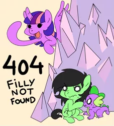 Size: 1247x1371 | Tagged: safe, artist:lockhe4rt, derpibooru import, spike, twilight sparkle, twilight sparkle (alicorn), oc, oc:anonfilly, alicorn, pony, /mlp/, 404, :t, female, filly, frown, hiding, http status code, open mouth, pedobear, scrunchy face, smiling, spread wings, sweat, this will end in jail time, twilight is a foal fiddler, wide eyes
