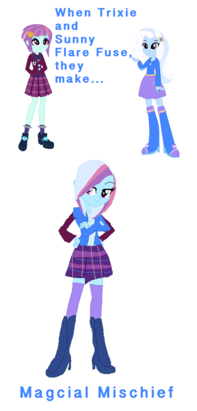 Size: 858x1789 | Tagged: safe, artist:animeponynintendo, derpibooru import, sunny flare, trixie, equestria girls, fusion, gem fusion