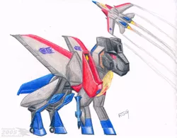 Size: 800x625 | Tagged: safe, artist:stratadrake, derpibooru import, ponified, original species, plane pony, pony, f-14 tomcat, plane, solo, starscream, traditional art, transformers