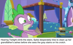 Size: 960x601 | Tagged: caption, derpibooru import, discovery family logo, edit, edited screencap, implied necrophilia, implied twilight sparkle, ponestrip, screencap, spike, suggestive, the one where pinkie pie knows