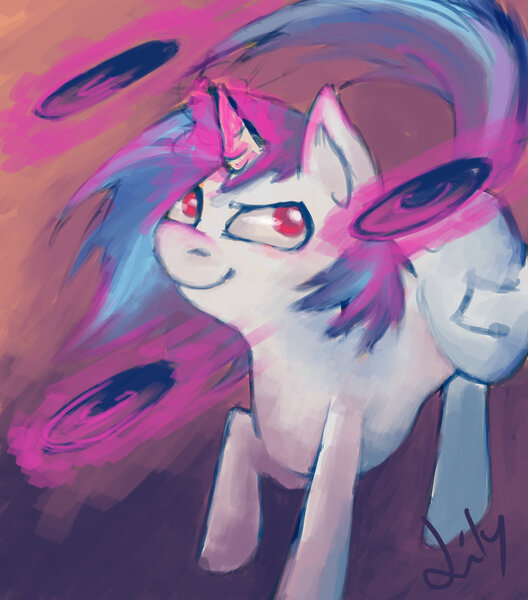 Size: 1024x1163 | Tagged: safe, artist:lilypaints, derpibooru import, vinyl scratch, magic, record, solo