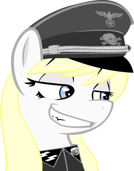 Size: 2000x2564 | Tagged: safe, artist:reiduran, derpibooru import, edit, oc, oc:aryanne, unofficial characters only, donkey, earth pony, pony, aryan pony, clothes, eyebrows, hat, nazi, rare donkey, reaction image, reichsadler, schutzstaffel, shirt, simple background, smiling, smug, solo, swastika, totenkopf, transparent background, uniform, vector, wiggle