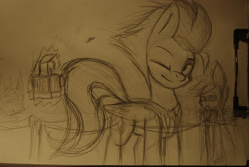 Size: 1024x686 | Tagged: safe, artist:xaski21, derpibooru import, spitfire, camera, monochrome, one eye closed, sketch, traditional art, wink