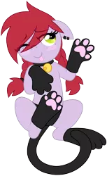 Size: 3020x4925 | Tagged: suggestive, alternate version, artist:wingedwolf94, deleted from derpibooru, derpibooru import, oc, oc:crab apple, unofficial characters only, cat, adorasexy, bell, bell collar, black underwear, clothes, collar, cute, lingerie, on back, one eye closed, panties, paw gloves, paw prints, paws, sexy, simple background, socks, solo, tongue out, transparent background, underwear, wink