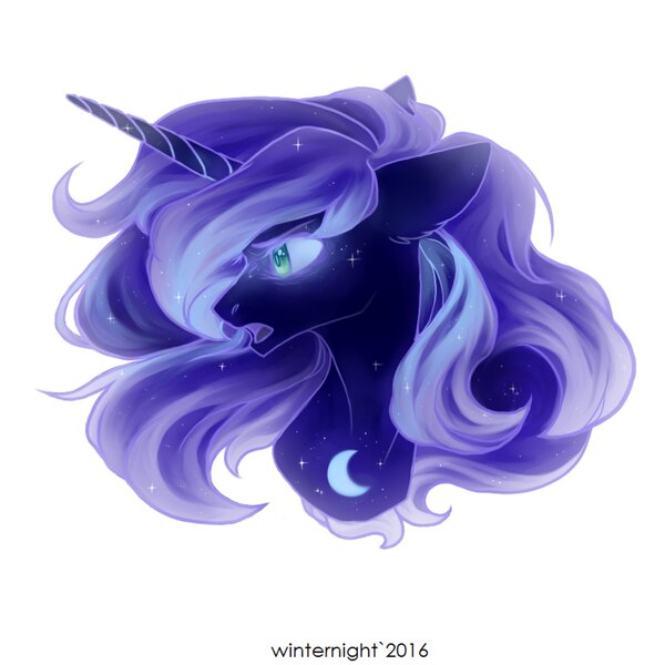 Size: 1650x1650 | Tagged: artist:winternight2015, bust, derpibooru import, nightmare moon, princess luna, safe, simple background, solo