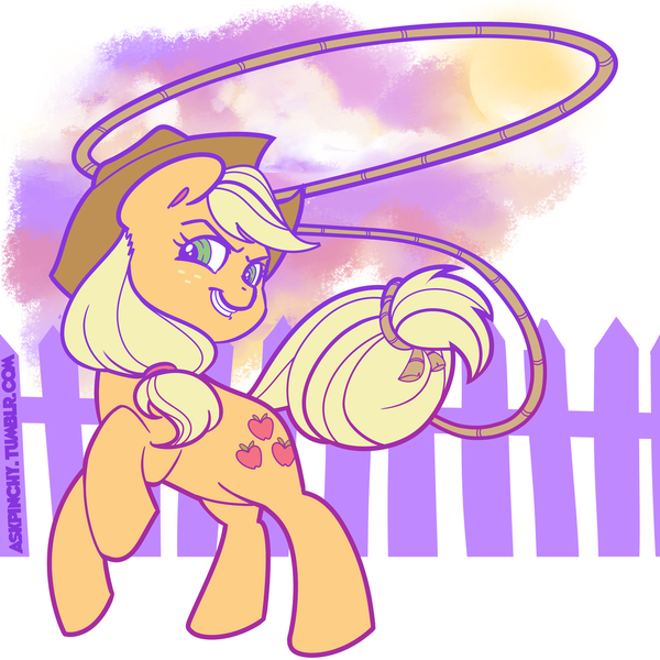 Size: 1024x1024 | Tagged: applejack, artist:tentacuddles, derpibooru import, fence, lasso, safe, solo