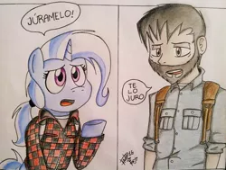 Size: 803x608 | Tagged: artist:suicidemachine363, derpibooru import, human, parody, safe, spanish, the last of us, traditional art, trixie