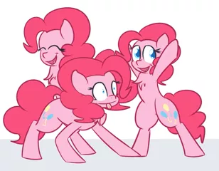 Size: 1147x894 | Tagged: safe, artist:mr-degration, derpibooru import, pinkie pie, pony, bipedal, chest fluff, eyes closed, open mouth, self ponidox, solo, tongue out