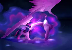 Size: 1500x1050 | Tagged: safe, artist:aidapone, derpibooru import, twilight sparkle, twilight sparkle (alicorn), alicorn, pony, unicorn, chest fluff, destiny, dream, dreamscape, duality, filly, floppy ears, glowing eyes, heart eyes, horns are touching, magic, self ponidox, spread wings, ultimate twilight, unicorn twilight, wingding eyes, younger