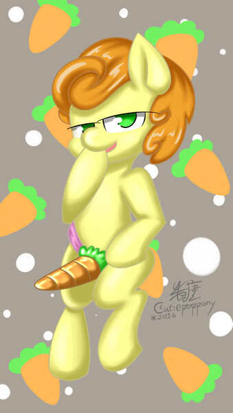 Size: 650x1150 | Tagged: 2016, artist:cutiepoppony, carrot, carrot top, derpibooru import, female, food, golden harvest, solo, solo female, suggestive