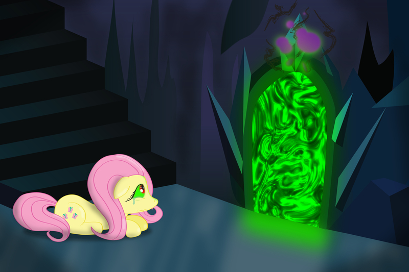 Size: 5000x3333 | Tagged: artist:jawsify, dark magic, derpibooru import, exploitable meme, fluttershy, magic, meme, safe, the scary door