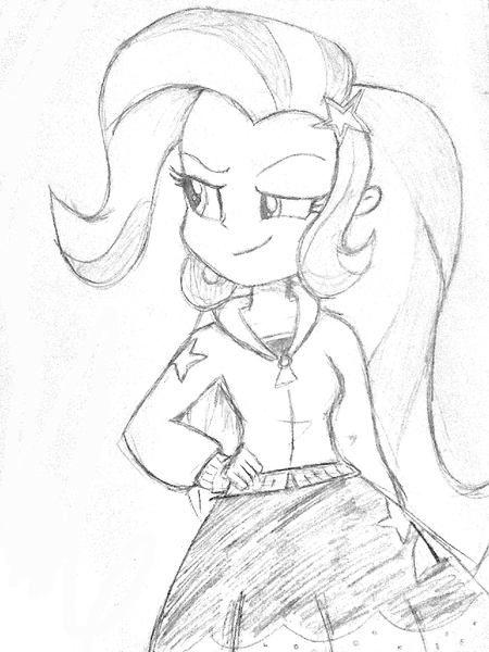 Size: 640x853 | Tagged: safe, artist:djzapapple, derpibooru import, trixie, equestria girls, monochrome, sketch, solo, traditional art