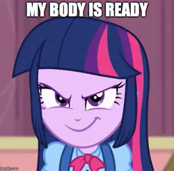 Size: 511x500 | Tagged: suggestive, derpibooru import, edit, edited screencap, screencap, twilight sparkle, equestria girls, rainbow rocks, image macro, meme, my body is ready, solo