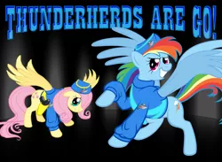 Size: 4456x3267 | Tagged: artist:qtmarx, crossover, derpibooru import, fluttershy, rainbow dash, safe, thunderbirds, thunderherds