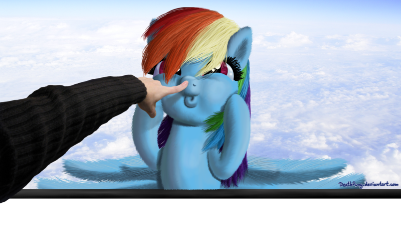 Size: 2000x1250 | Tagged: arm, artist:deathpwny, boop, cute, dashface, derpibooru import, fluffy, fourth wall, hand, human, irl, :o, photo, ponies in real life, rainbow dash, safe, spread wings