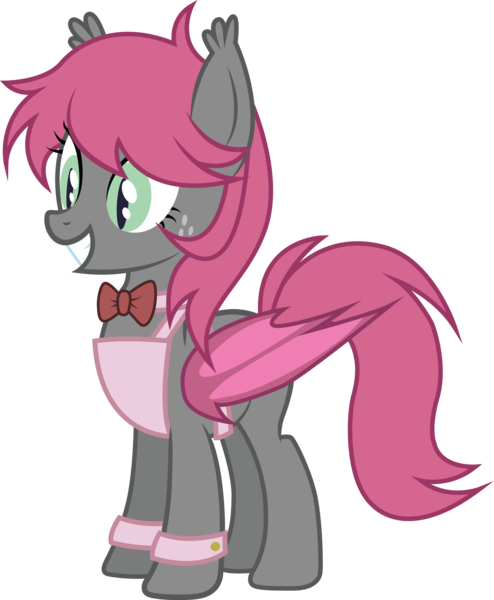 Size: 2295x2788 | Tagged: safe, artist:duskthebatpack, derpibooru import, oc, oc:strawberry pancake, unofficial characters only, bat pony, pony, apron, bowtie, clothes, female, mare, simple background, solo, transparent background, vector