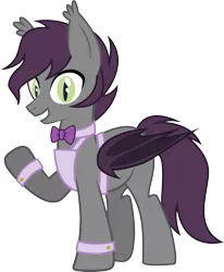 Size: 2447x2974 | Tagged: safe, artist:duskthebatpack, derpibooru import, oc, oc:boysenberry pancake, unofficial characters only, bat pony, pony, apron, bowtie, clothes, looking at you, male, simple background, solo, stallion, transparent background, vector