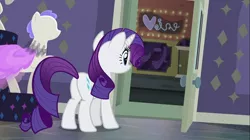 Size: 1100x618 | Tagged: safe, derpibooru import, screencap, rarity, pony, unicorn, the saddle row review, female, manehattan, mannequin, mare, plot, rarity for you, saddle row