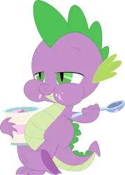 Size: 2568x3580 | Tagged: artist:porygon2z, derpibooru import, dragon, eating, food, ice cream, it's about time, male, puffy cheeks, safe, simple background, smiling, solo, spike, spoon, transparent background, vector