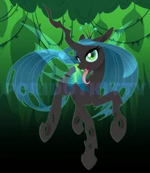 Size: 950x1101 | Tagged: safe, artist:peridotkitty, derpibooru import, queen chrysalis, changeling, changeling queen, cat eyes, cheeselegs, eyelashes, fangs, female, looking at you, solo, tongue out, watermark