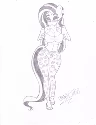 Size: 2549x3299 | Tagged: anthro, artist:comet0ne, bedroom eyes, belly button, big breasts, breasts, busty fluttershy, cameltoe, cleavage, clothes, derpibooru import, emoshy, erect nipples, female, fluttershy, leggings, looking at you, midriff, monochrome, nipple outline, nipples, sandals, simple background, solo, solo female, suggestive, tanktop