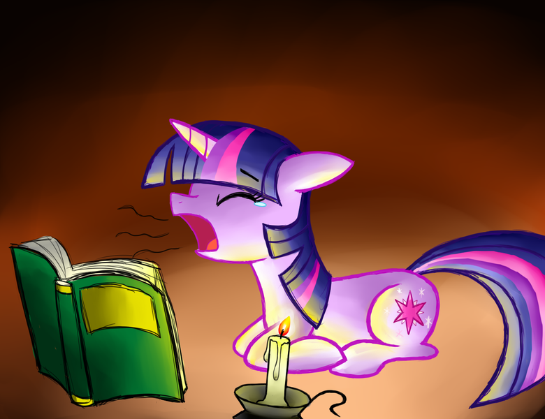 Size: 1300x1000 | Tagged: artist:cyberfire22, book, candle, derpibooru import, safe, sleepy, solo, tired, twilight sparkle, yawn