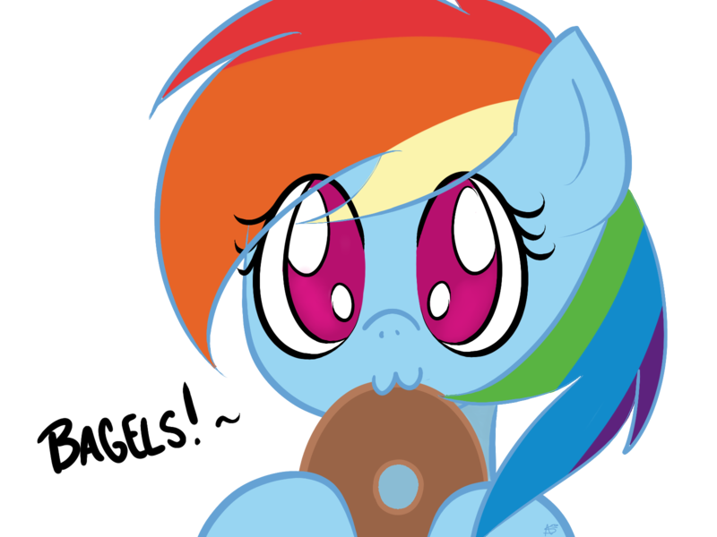 Size: 1600x1200 | Tagged: safe, artist:alexsalinasiii, derpibooru import, rainbow dash, :3, bagel, bread, cute, daaaaaaaaaaaw, dashabetes, food, nom, solo