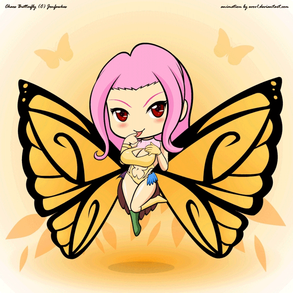 Size: 800x800 | Tagged: suggestive, artist:evov1, derpibooru import, fluttershy, oc, oc:chaos butterfly, human, adorasexy, animated, belly button, big breasts, breasts, busty fluttershy, butterfly wings, chaos, chaos magic, chibi, cleavage, cute, female, floating, humanized, sexy, solo, solo female, tongue out