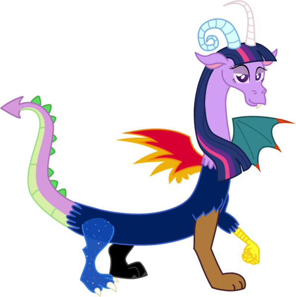 Size: 1040x1045 | Tagged: safe, artist:zimvader42, derpibooru import, spike, twilight sparkle, cerberus, cockatrice, draconequus, dragon, gryphon, manticore, phoenix, ursa minor, draconequified, simple background, species swap, transparent background, twikonequus