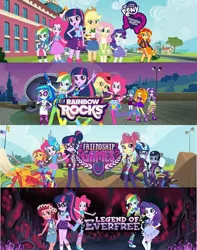 Size: 426x540 | Tagged: safe, derpibooru import, official, adagio dazzle, applejack, aria blaze, fluttershy, gloriosa daisy, pinkie pie, rainbow dash, rarity, sci-twi, sonata dusk, sour sweet, sugarcoat, sunny flare, sunset shimmer, twilight sparkle, twilight sparkle (alicorn), equestria girls, equestria girls (movie), friendship games, legend of everfree, rainbow rocks, banner, comparison, equestria girls logo, female, humane five, humane seven, humane six, mane six, the dazzlings, the rainbooms